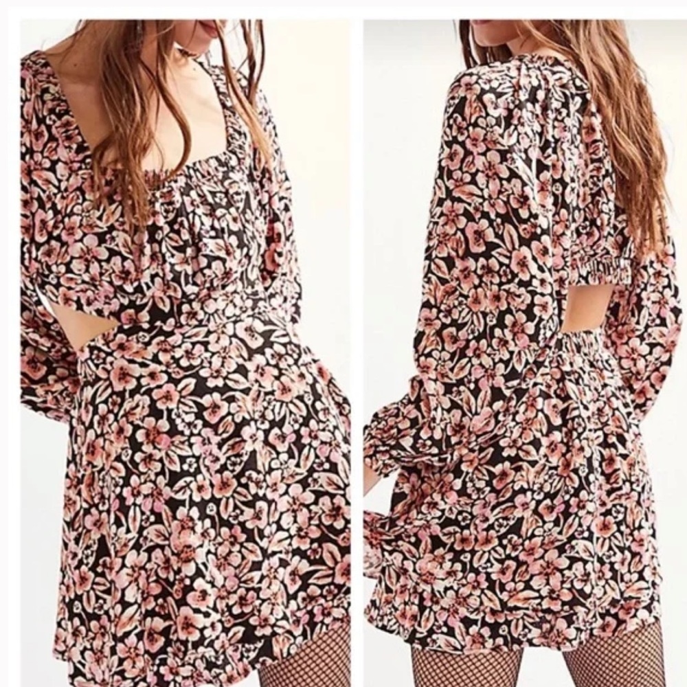 Free people Jael Cutout long sleeve Mini Dress Black Combo Size XS NEW